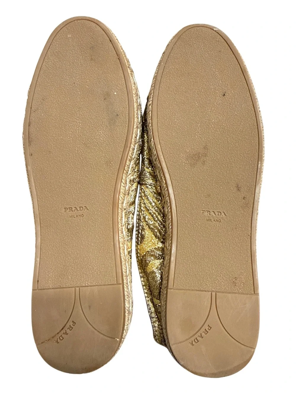 PRADA GOLD BROCADE FABRIC ESPADRILLE FLATS